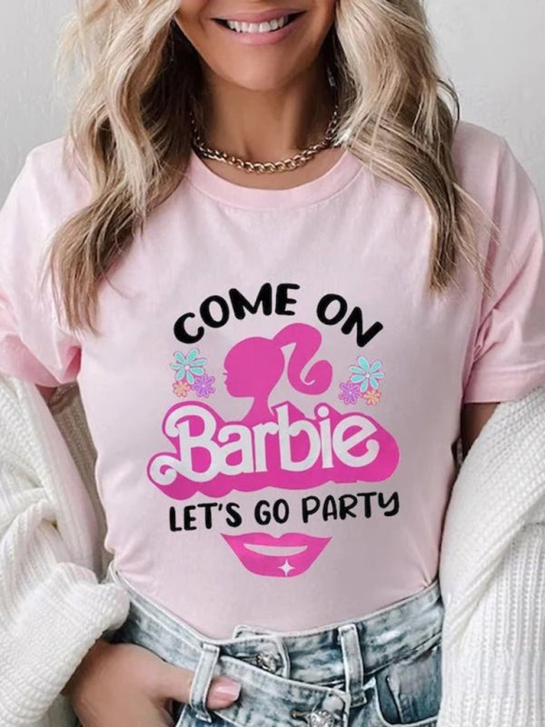 Barbie print letter print sports casual women's short-sleeved T-shirt