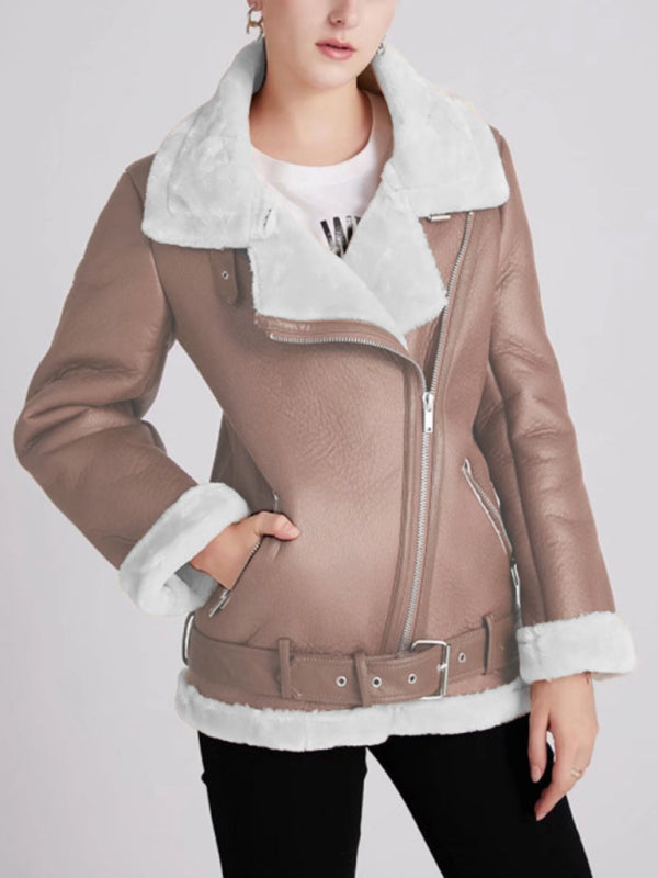 New women's street fashion motorcycle style fur coat