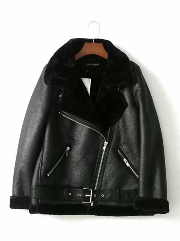 New women's street fashion motorcycle style fur coat