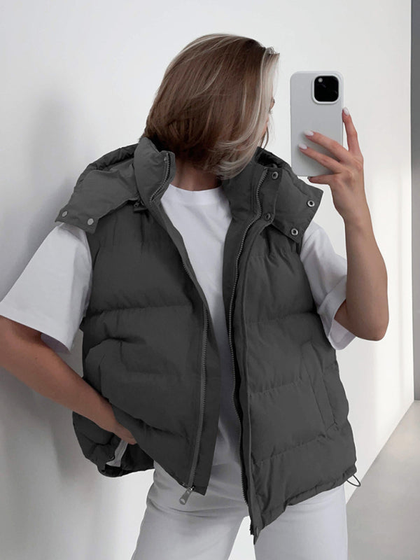 Women's sleeveless hooded down cotton vest jacket