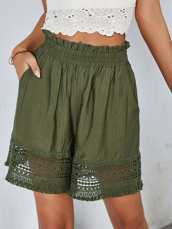 women's lace patchwork wide leg shorts