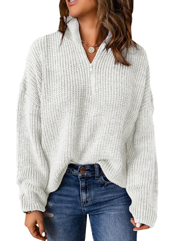 Women's zippered loose turtleneck long sleeve pullover sweater