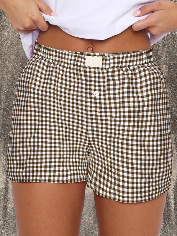 Women's casual and comfortable high-waisted loose wide-leg retro plaid shorts