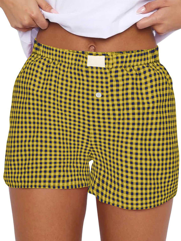 Women's casual and comfortable high-waisted loose wide-leg retro plaid shorts