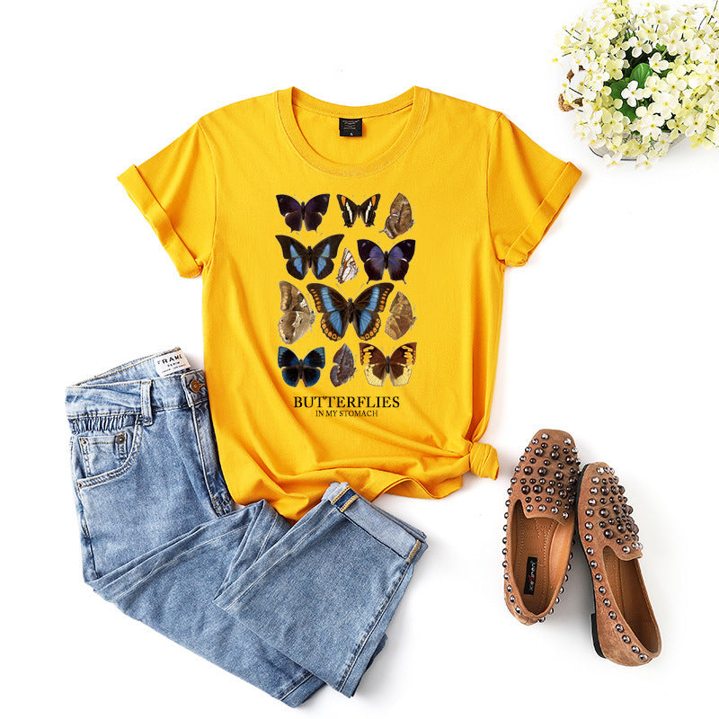 New women's butterfly T-shirt casual slim short sleeve versatile