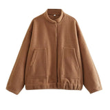 Loose casual jacket street Y2K stand collar concealed button jacket