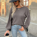 Top Long Sleeve Grey Open Back Cutout Knit Sweater